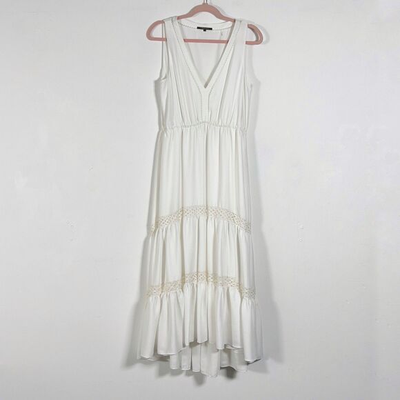 KOBI HALPERIN Claudette Tiered Maxi Dress Women Sz M White Hmmered Sleeveless - Picture 3 of 15